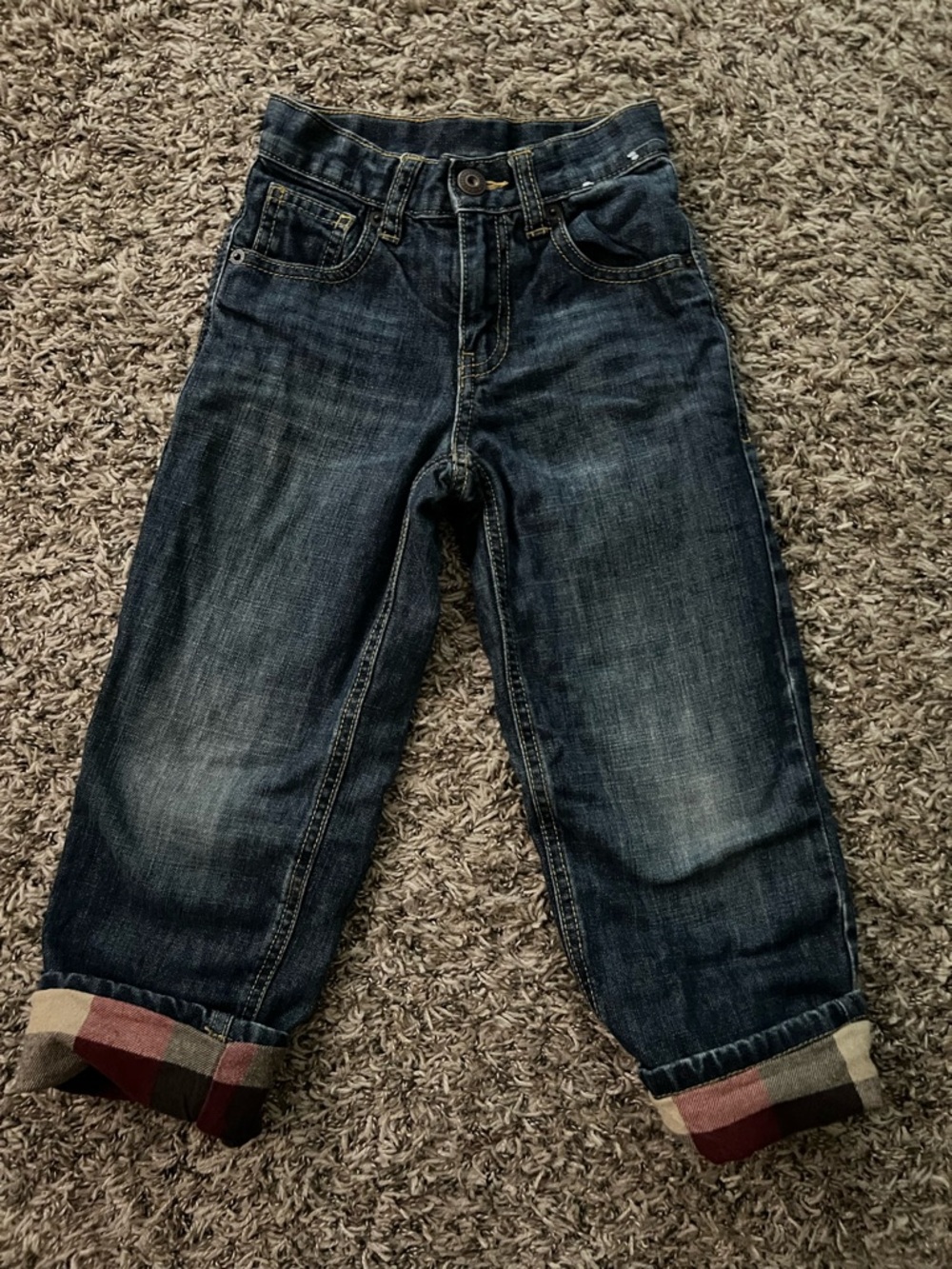 Gymboree Dark Blue Denim Jeans with Plaid Cuffs